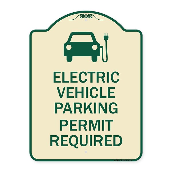 Electric Vehicle Parking Permit Required Heavy-Gauge Aluminum Sign, 24" x 18", TG-1824-24114